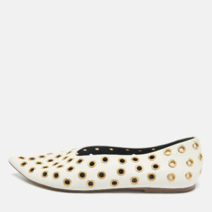 Celine Cream Leather Eyelet Detail Ballet Flats Size 38