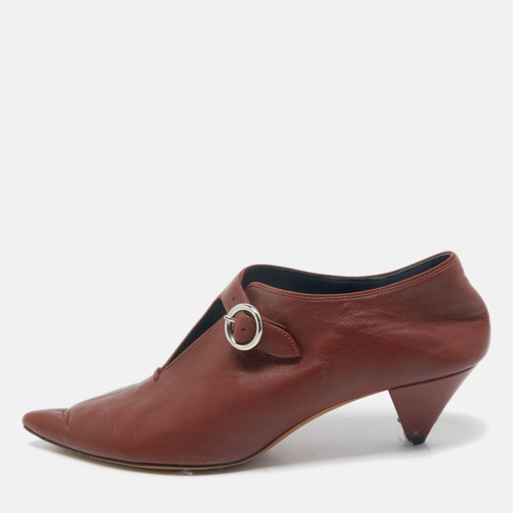 Celine Brown Brick Leather V Neck Pointed Toe Pumps Size 38
