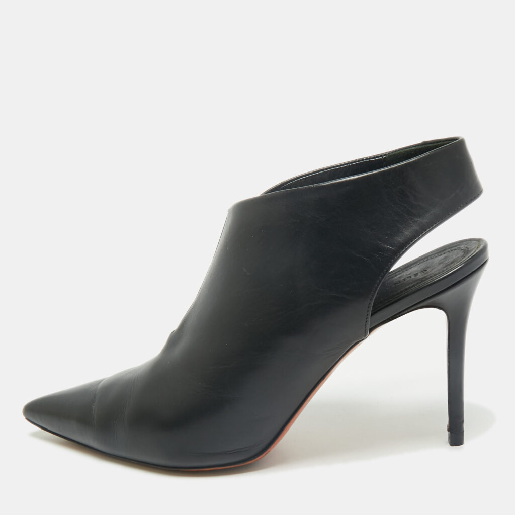 luxury-women-celine-used-shoes-p1167070-001 Celine Black Leather V Neck Slingback Pumps Size 37