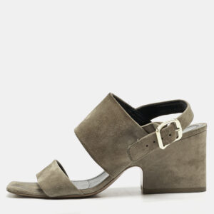 Celine Olive Green Suede Slingback  Block Heel Sandals Size 40.5