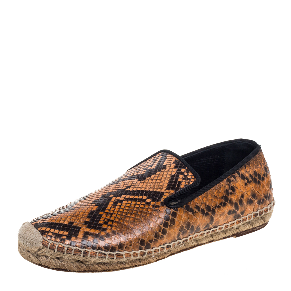 luxury-women-celine-used-shoes-p392370-004 Celine Two Tone Python Leather Flat Espadrilles Size 37