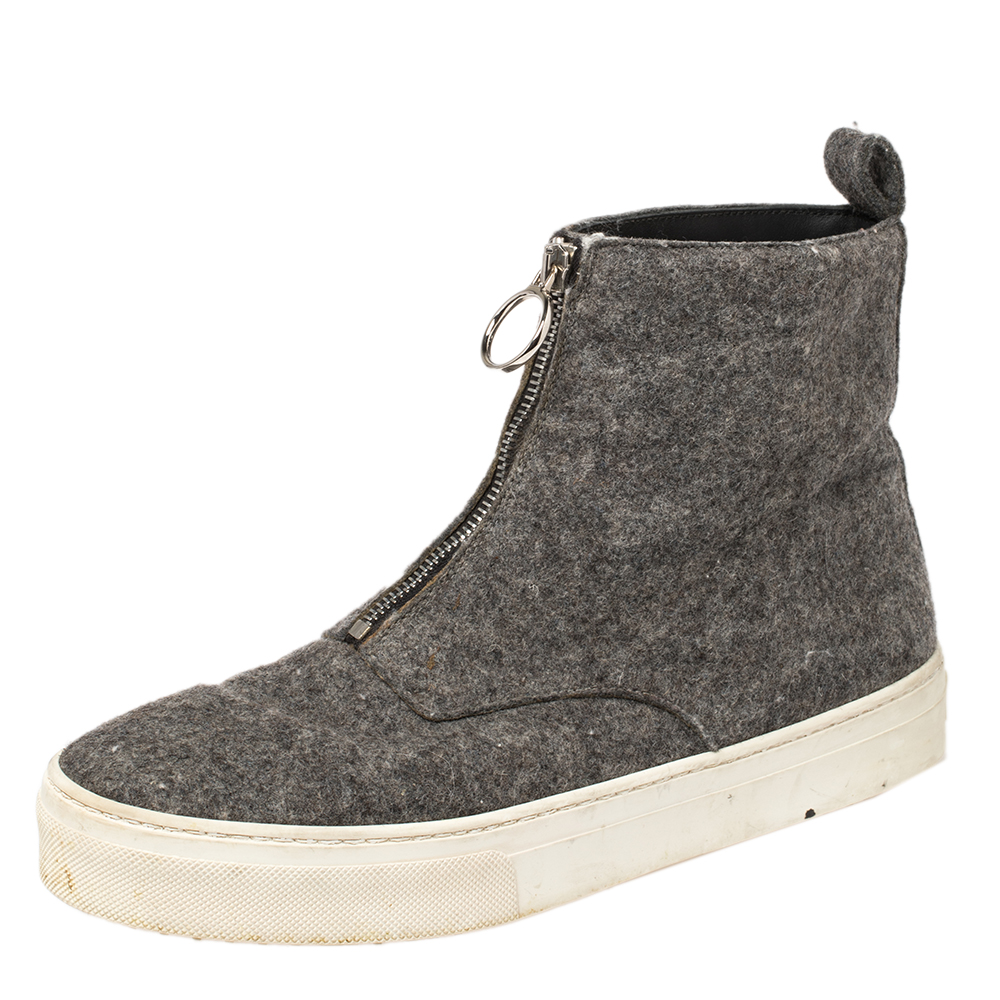 luxury-women-celine-used-shoes-p462019-001 Celine Grey Wool Felt High Top Zip Up Sneaker Size 38