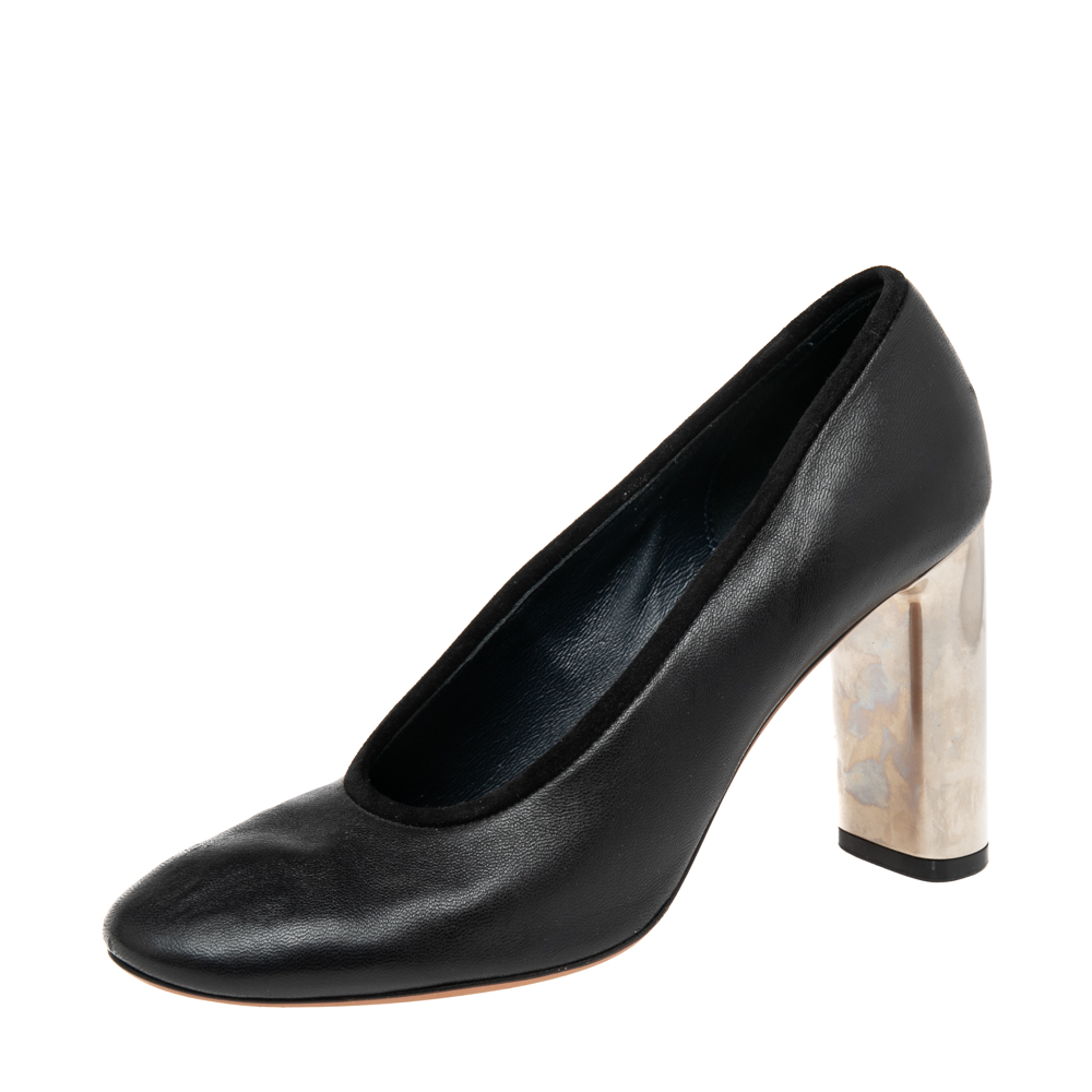 Celine Black Leather Block Heel Pumps Size 35