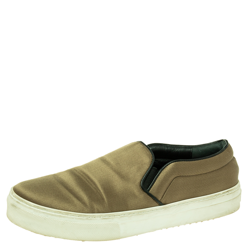 luxury-women-celine-used-shoes-p601757-004-1 Celine Olive Green Satin Slip On Sneakers Size 39