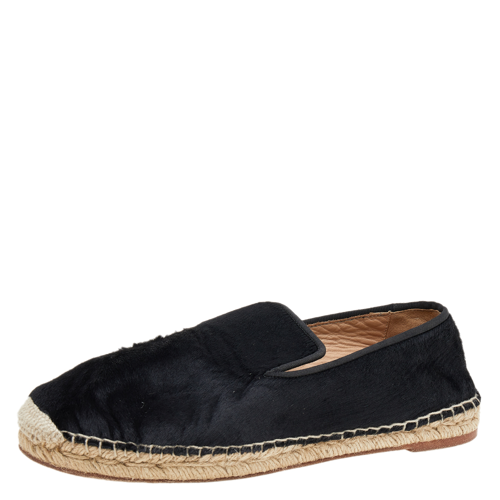 luxury-women-celine-used-shoes-p612618-005-2 Celine Black Calf Hair Espadrille Flats Size 41