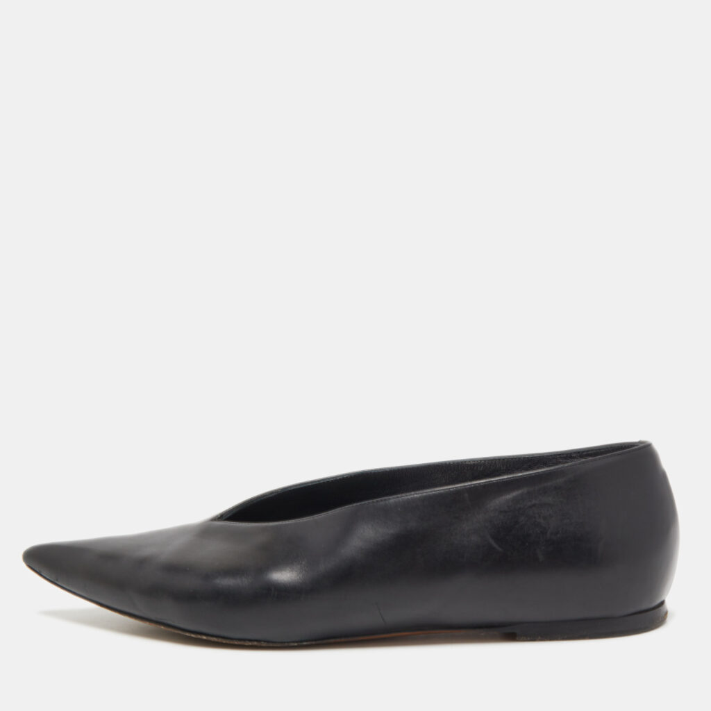 luxury-women-celine-used-shoes-p812689-001 Celine Black Leather V-Neck Ballet Flats Size 35.5