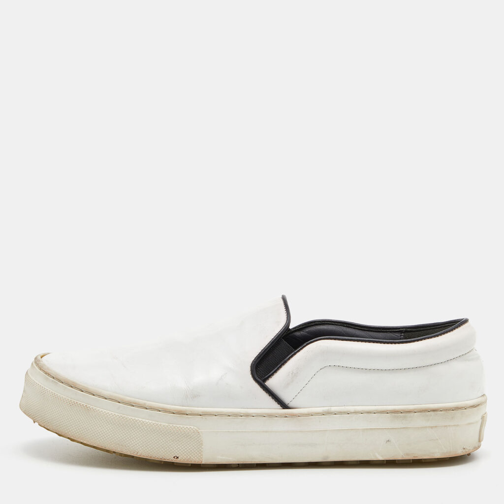 luxury-women-celine-used-shoes-p827324-010 Celine White/Black Leather Slip On Sneakers Size 37