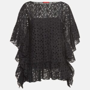 CH Carolina Herrera Black Floral Lace Oversized Kaftan Top XS