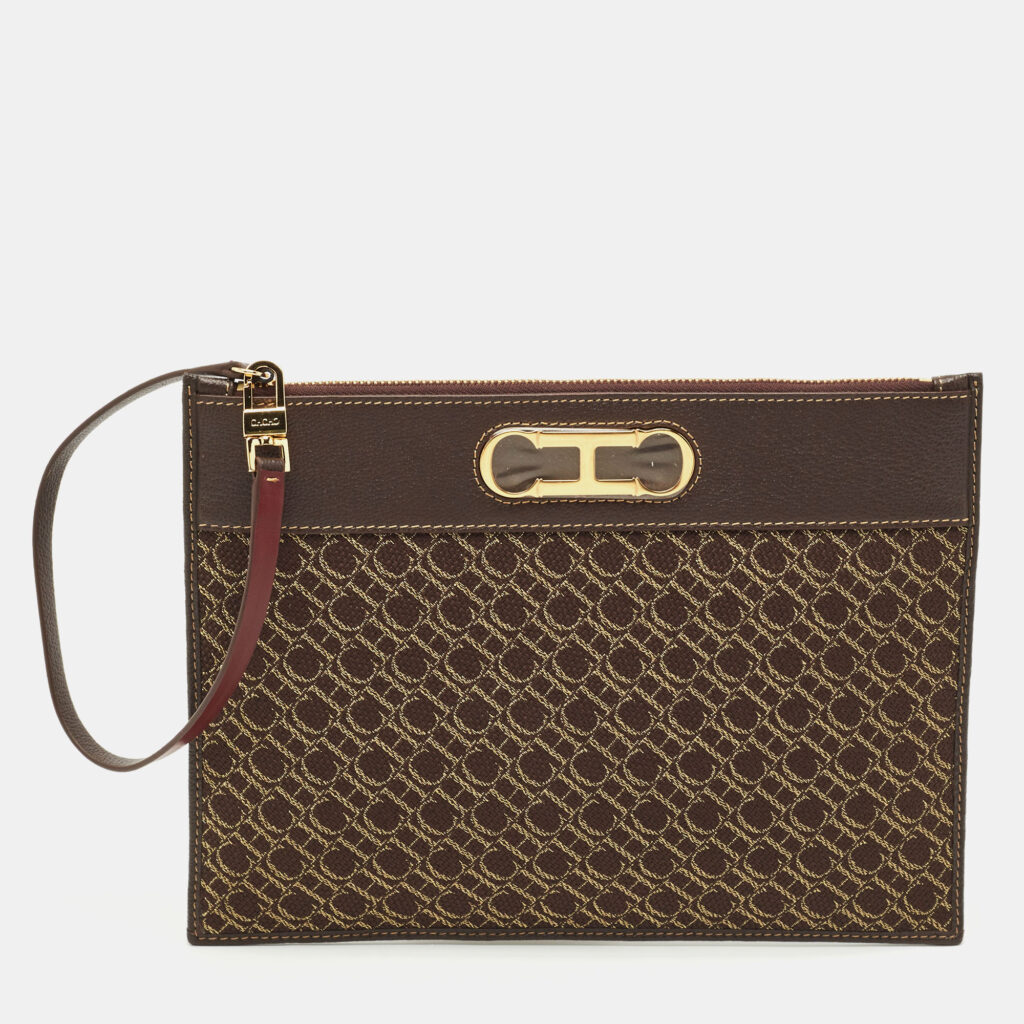 luxury-women-ch-carolina-herrera-new-handbags-p1167864-008 CH Carolina Herrera Brown Monogram Canvas and Leather Zip Pouch