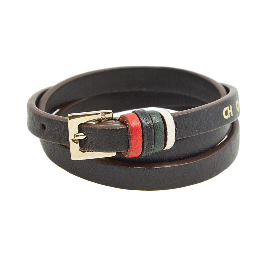luxury-women-ch-carolina-herrera-used-accessories-p578647-008-2 CH Carolina Herrera Brown Leather Gold Tone Wrap Bracelet