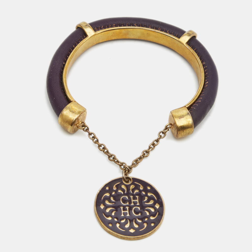 luxury-women-ch-carolina-herrera-used-accessories-p791860-001 Carolina Herrera CH Leather Gold Tone Bracelet