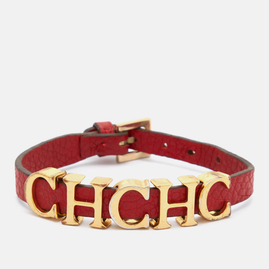 luxury-women-ch-carolina-herrera-used-accessories-p846064-004 CH Carolina Herrera Red Leather Logo Wrap Bracelet