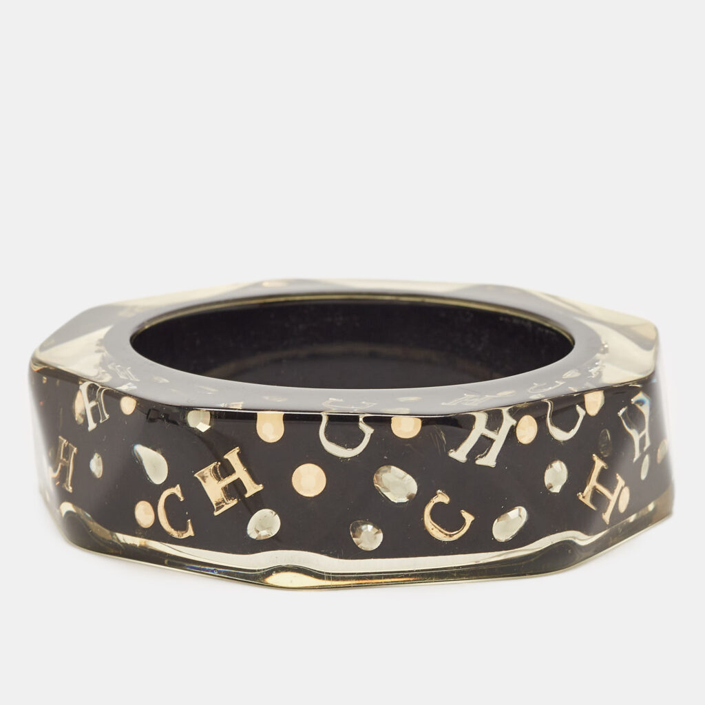 Carolina Herrera CH Crystals Gold Tone Resin Bangle Bracelet