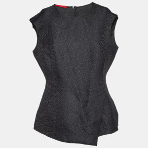 CH Carolina Herrera Black Embossed Jacquard Peplum Top S