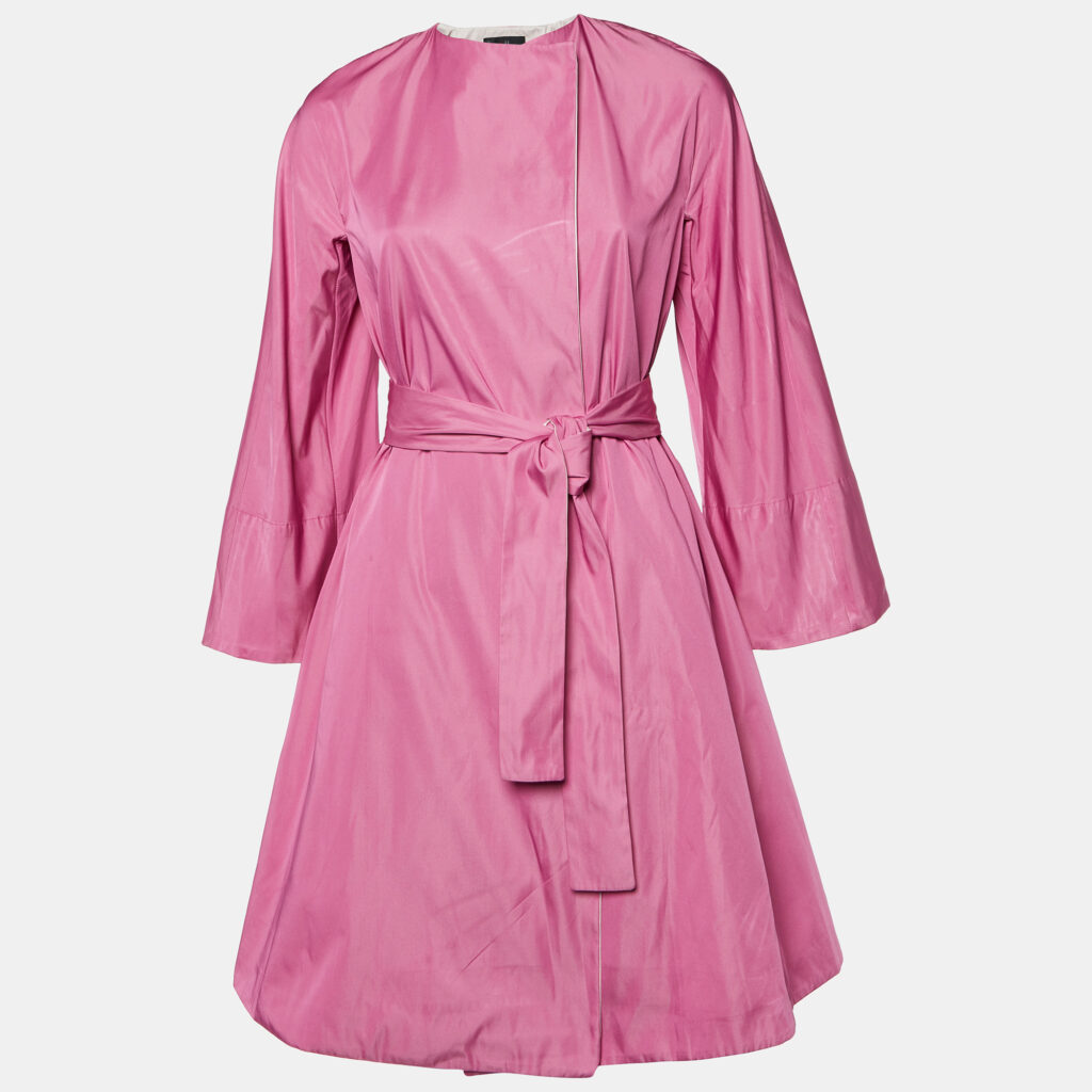 luxury-women-ch-carolina-herrera-used-clothes-p1075431-002 CH Carolina Herrera Pink Crepe Belted Open Front Long Jacket XS