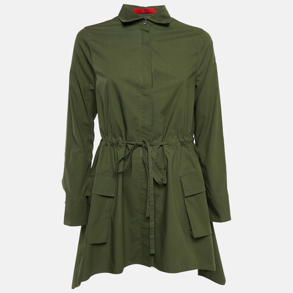 CH Carolina Herrera Olive Green Cotton Drawstring Asymmetric Tunic M