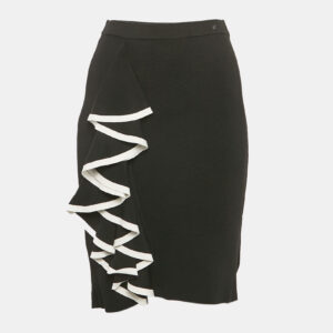 CH Carolina Herrera Black Stretch Knit Ruffled Pencil Skirt XS