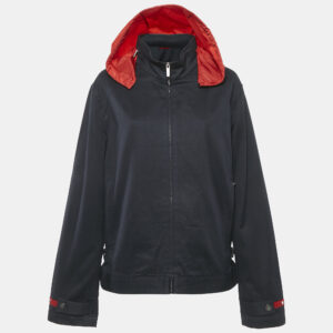 CH Carolina Herrera Black/Red Cotton Hooded Zip Up Jacket L