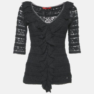 CH Carolina Herrera Black Lace Ruffled Top S