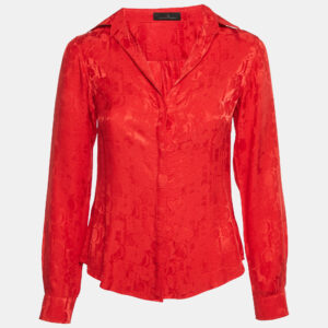 CH Carolina Herrera Red CH Flora Jacquard Satin Shirt S