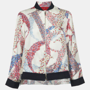 CH Carolina Herrera White Floral Print Silk Zip-Up Jacket S