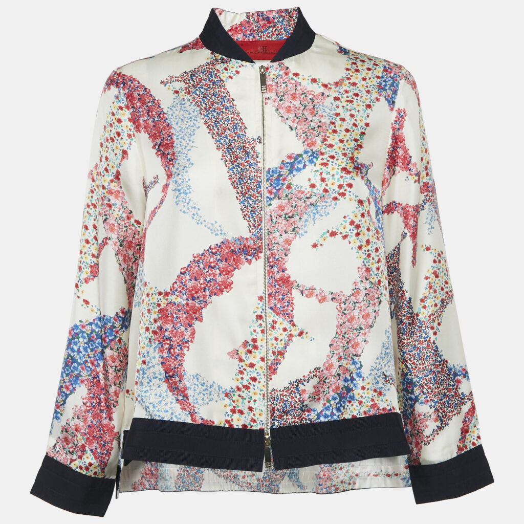 luxury-women-ch-carolina-herrera-used-clothes-p1146380-003 CH Carolina Herrera White Floral Print Silk Zip-Up Jacket S