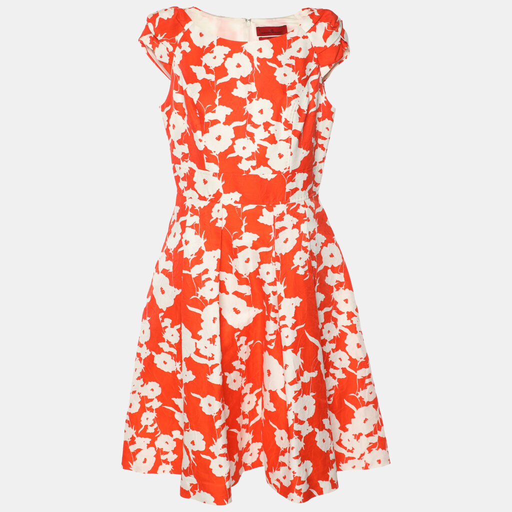 luxury-women-ch-carolina-herrera-used-clothes-p1147131-001 CH Carolina Herrera Orange/White Floral Print Cotton Silk Midi Dress M