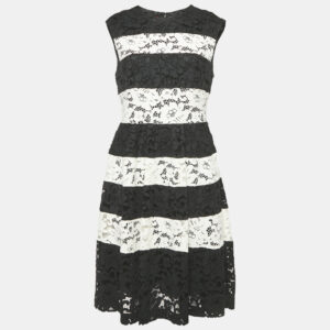 carolina herrera black/white corded lace sleeveless short dress m