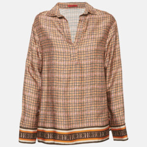 CH Carolina Herrera Red Houndstooth Printed Sateen Top M