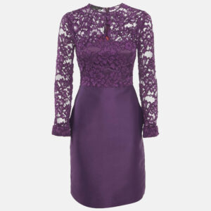 CH Carolina Herrera Purple Lace and Satin Short Dress S