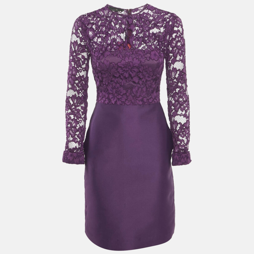 luxury-women-ch-carolina-herrera-used-clothes-p1163290-002 CH Carolina Herrera Purple Lace and Satin Short Dress S
