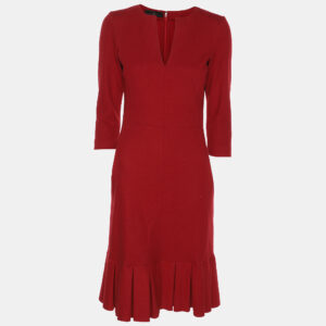 CH Carolina Herrera Red Wool Ruffle Midi Dress XS