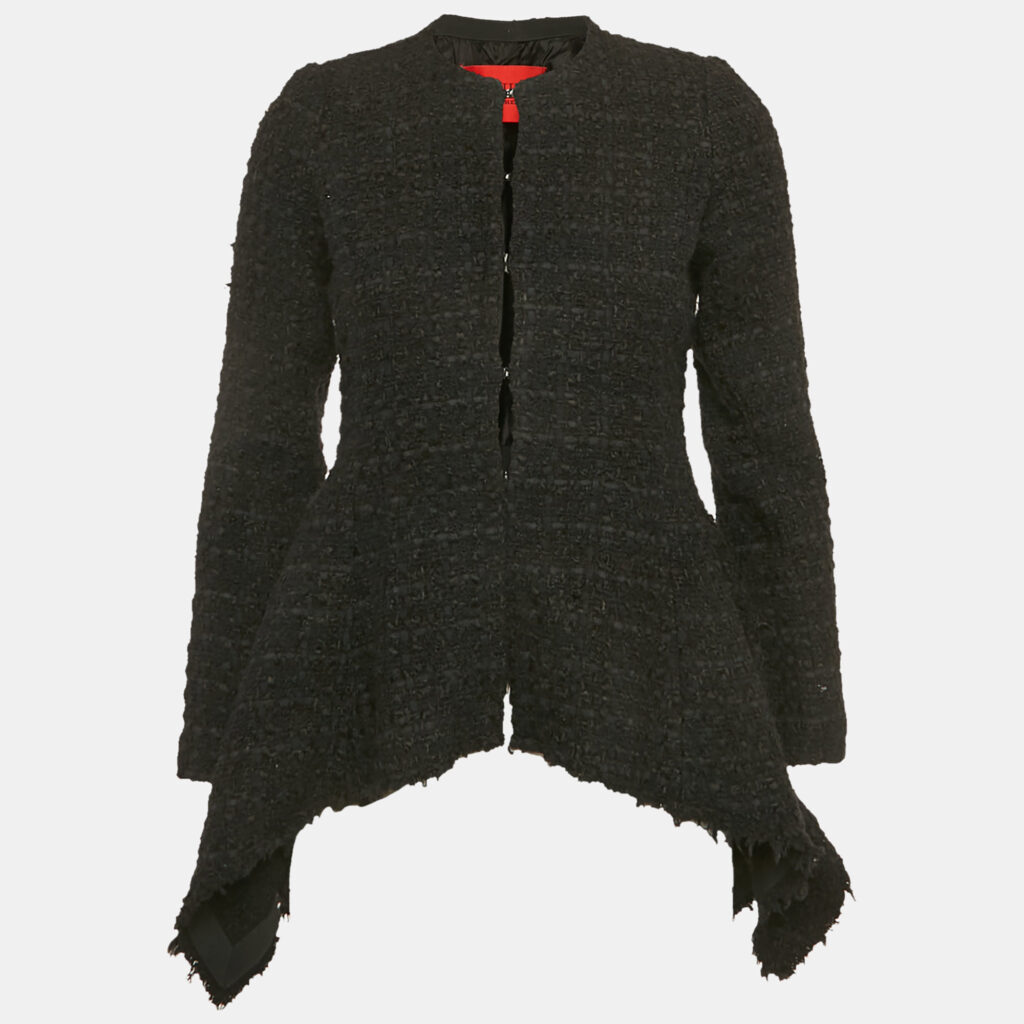 luxury-women-ch-carolina-herrera-used-clothes-p1167835-003 CH Carolina Herrera Black Tweed Flared Asymmetric Jacket S