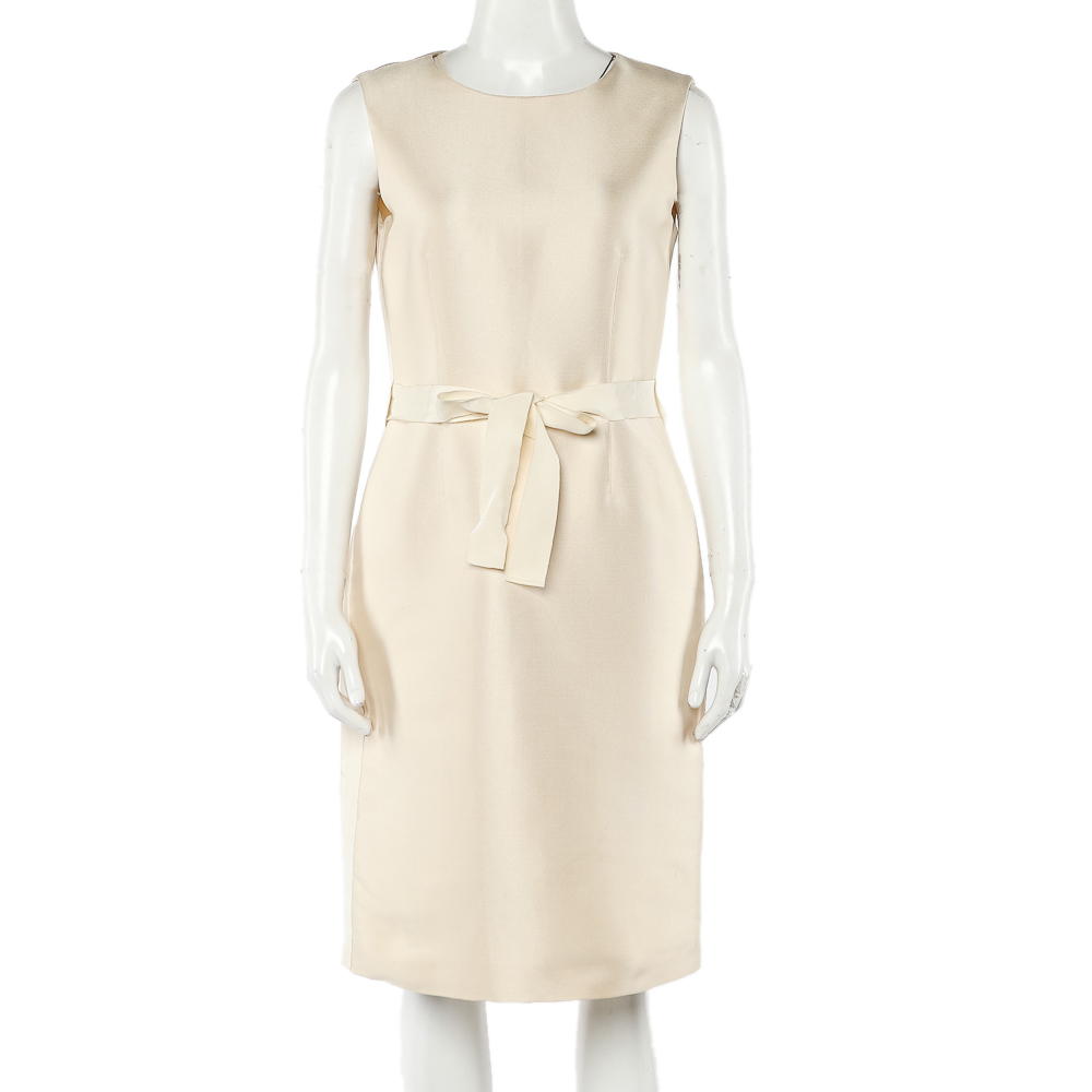 CH Carolina Herrera Cream Sleeveless Belted Dress M