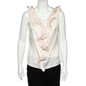 CH Carolina Herrera Pink Silk Satin Ruffled Sleeveless Top L