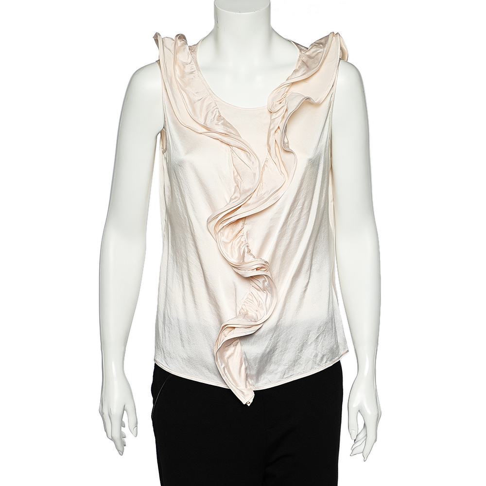 luxury-women-ch-carolina-herrera-used-clothes-p542440-003-2 CH Carolina Herrera Pink Silk Satin Ruffled Sleeveless Top L
