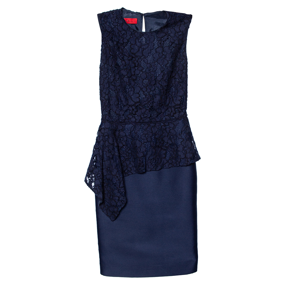 luxury-women-ch-carolina-herrera-used-clothes-p552056-007-2 CH Carolina Herrera Navy Blue Lace Sleeveless Peplum Dress XS