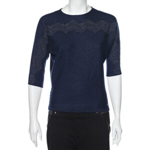 CH Carolina Herrera Navy Blue Wool & Lace Trim Detailed Jumper S