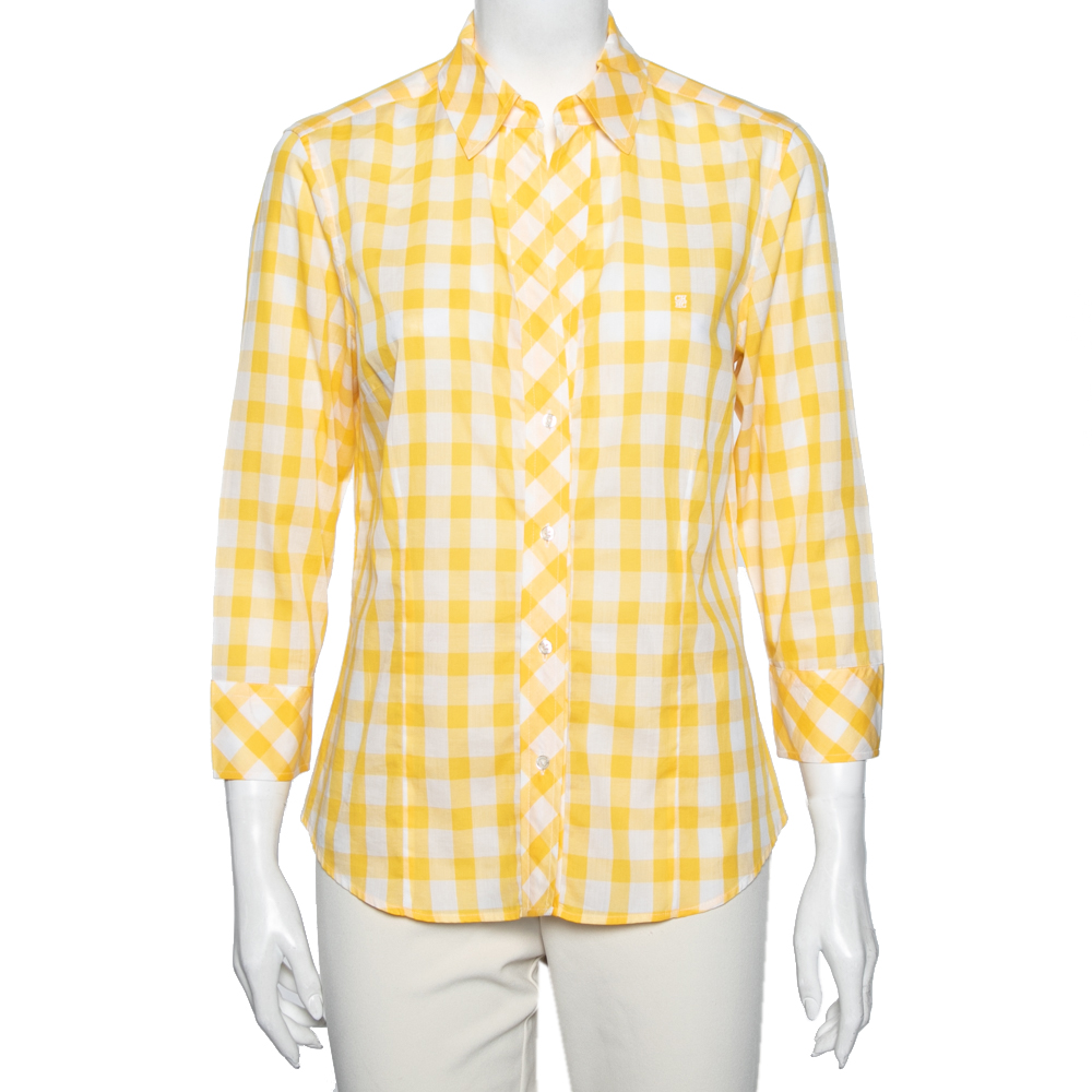 luxury-women-ch-carolina-herrera-used-clothes-p605221-001-2 CH Carolina Herrera Yellow Checked Cotton Long Sleeve Shirt L