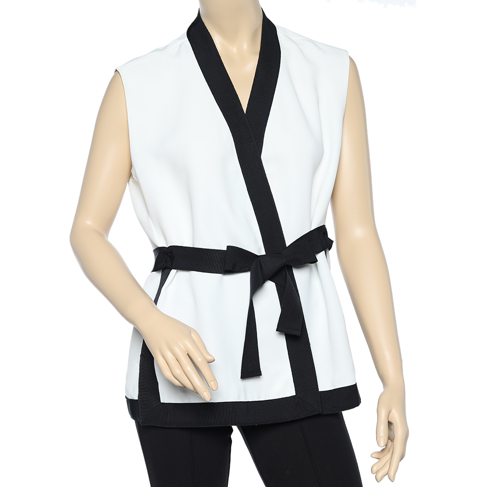 luxury-women-ch-carolina-herrera-used-clothes-p606929-006-2 CH Carolina Herrera White Contrast Trim belted Sleeveless Shrug M