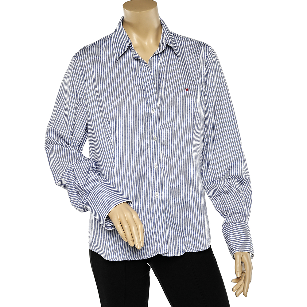 luxury-women-ch-carolina-herrera-used-clothes-p613138-001 CH Carolina Herrera Blue Striped Cotton Button Front Shirt XL