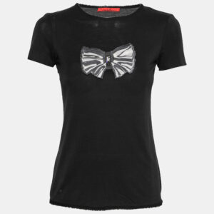 CH Carolina Herrera Black Cotton Bow Applique T-Shirt XS