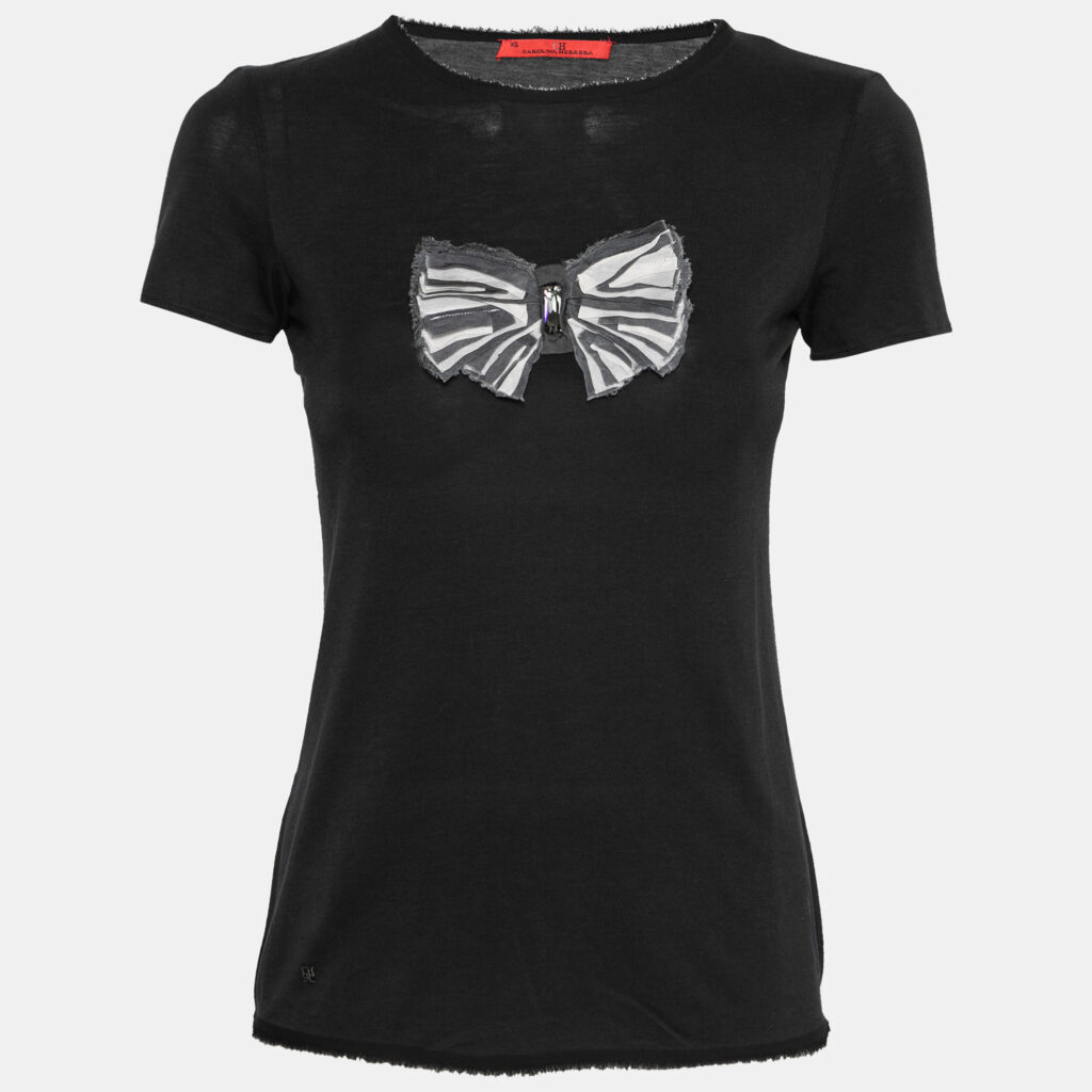 luxury-women-ch-carolina-herrera-used-clothes-p694461-001-1 CH Carolina Herrera Black Cotton Bow Applique T-Shirt XS