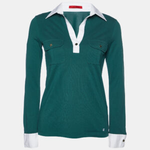 CH Carolina Herrera Green Pique Cotton Long Sleeve T-Shirt XS