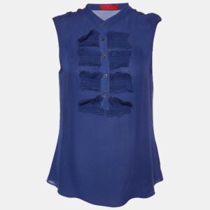 CH Carolina Herrera Navy Blue Silk Sleeveless Blouse M