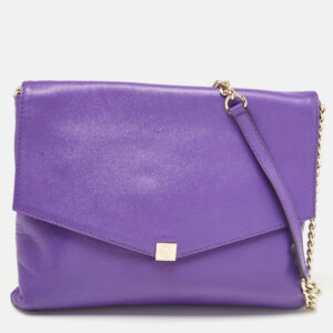 CH Carolina Herrera Purple Leather Flap Shoulder Bag
