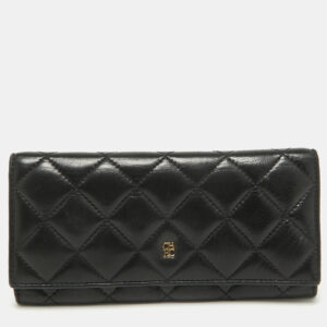 CH Carolina Herrera Black Quilted Leather Trifold Wallet