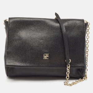 CH Carolina Herrera Black Leather Chain Flap Shoulder Bag