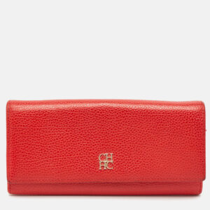 CH Carolina Herrera Red Leather Flap Continental Wallet