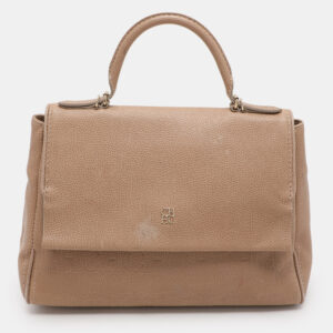 Carolina Herrera Beige Leather Minuetto Flap Top Handle Bag